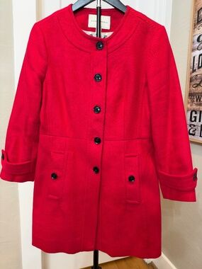 Banana Republic Red Minimalist Collarless Car Coat Jacket Petite M